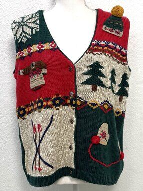 VTG CROFT & BARROW Womens SMALL Hand Knitted Not Ugly Christmas SWEATER VEST EUC